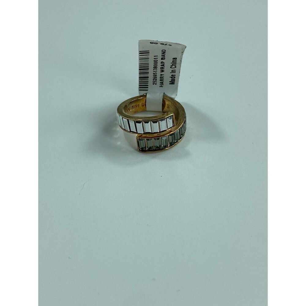 Henri Bendel Harry Wrap Band Crystal Cocktail Ring Gold Tone Size 6 Statement